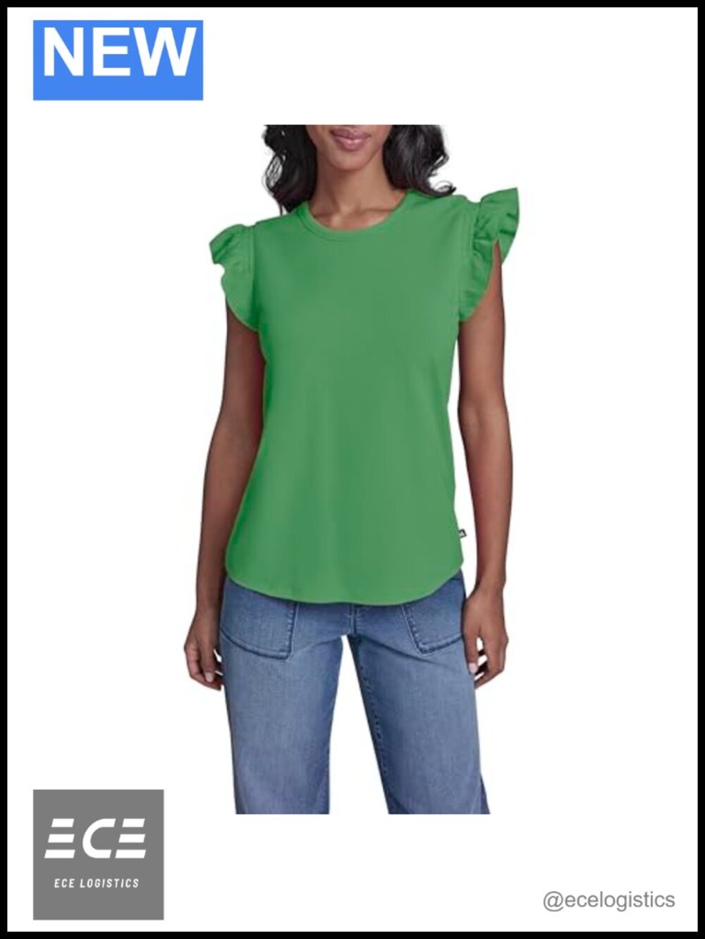 Ruffle Sleeve Crew Neck Button-Down Blouse Relaxed Fit Travel Work